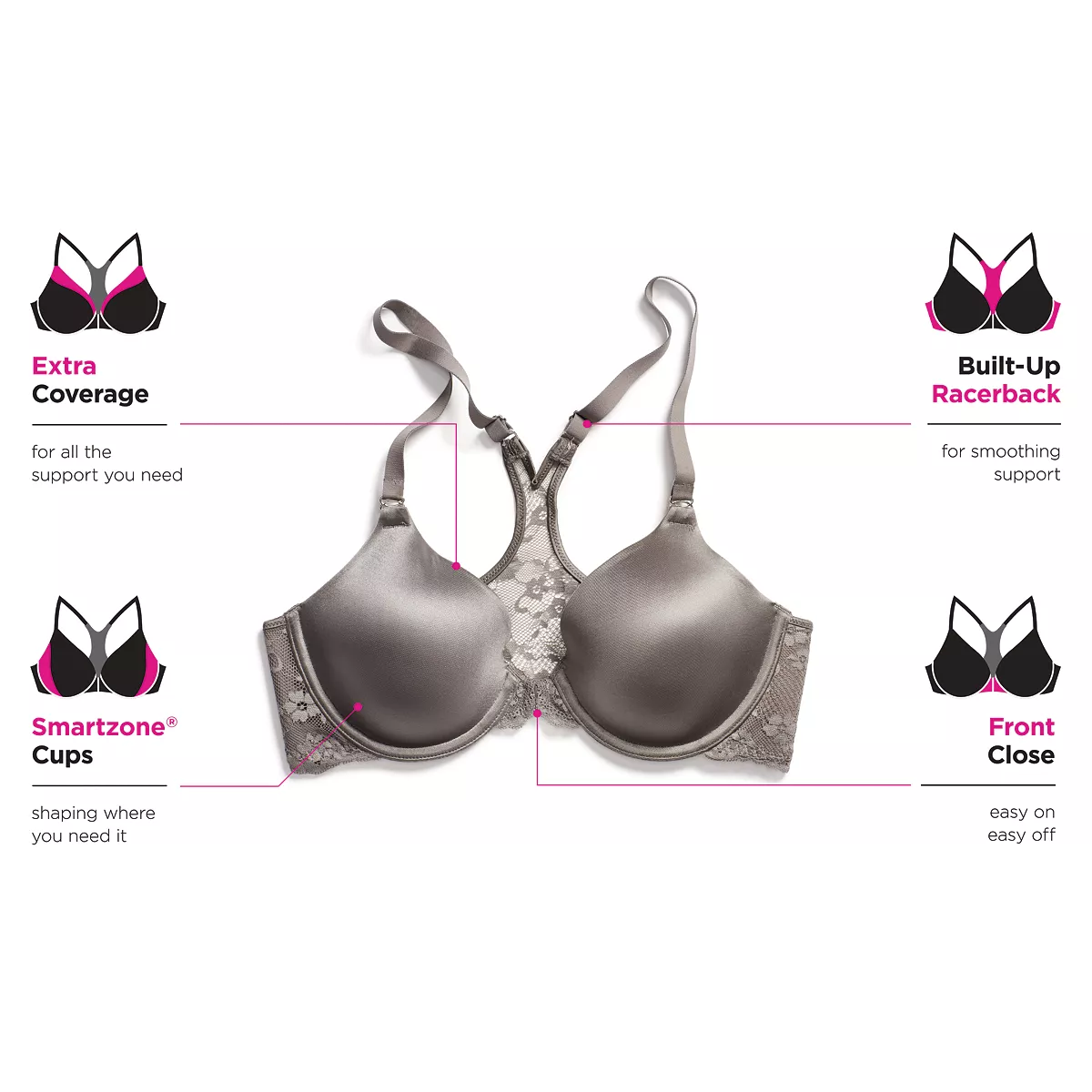 One Fab Fit Lace T-Back Shaping Underwire Front Close Bra 7112 Maidenform One Fab Fit Lace T-Back Shaping Underwire Front Close Bra 7112 -B.TEMPT’D Shop