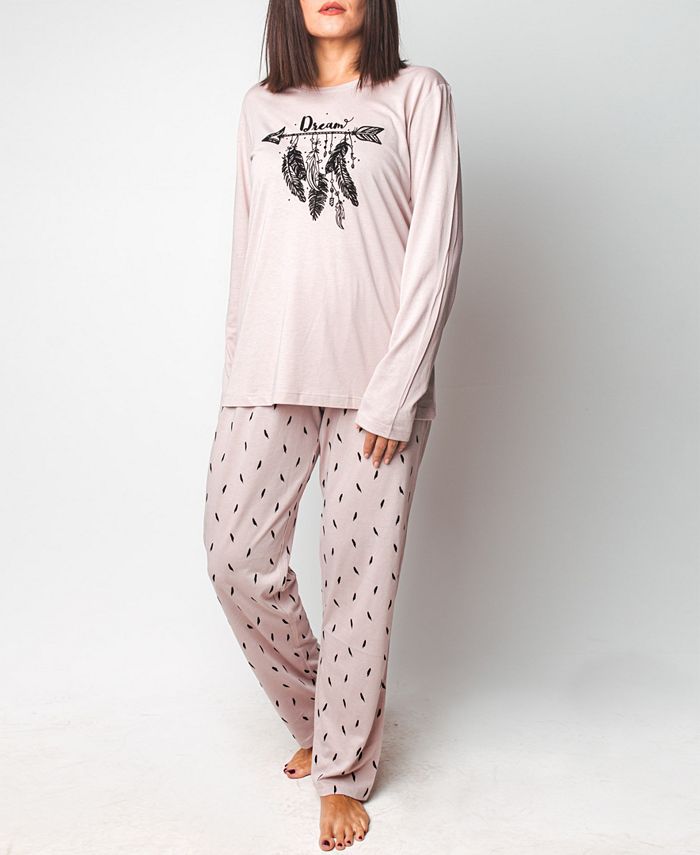 ood Pajama Soft Feather Long- Sleeve Pajama Set MOOD Pajamas Ood Pajama Soft Feather Long- Sleeve Pajama Set -B.TEMPT’D Shop