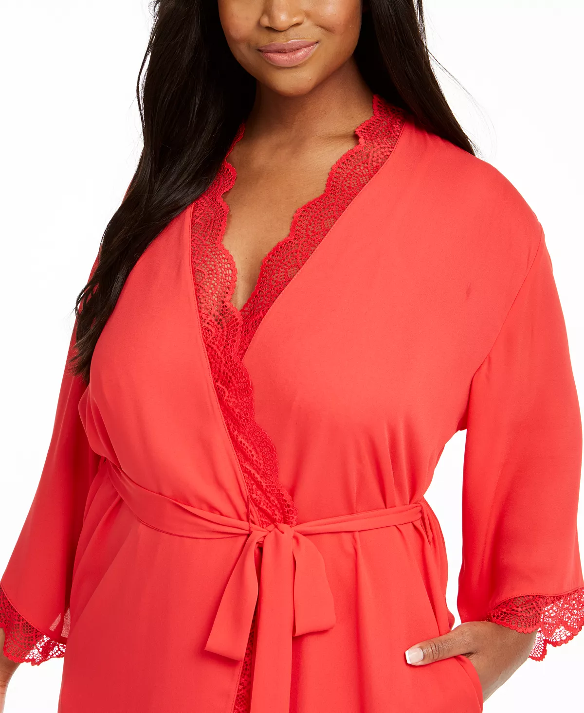 Plus Size Lace-Trim Chiffon Wrap Robe, Created For Macy's INC International Concepts Plus Size Lace-Trim Chiffon Wrap Robe, Created For Macy's -B.TEMPT’D Shop