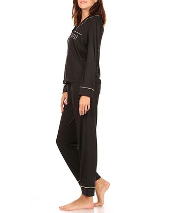 Women's Sleep Long Sleeve Notch Collar Pajama Set Rae Dunn Women's Sleep Long Sleeve Notch Collar Pajama Set -B.TEMPT’D Shop