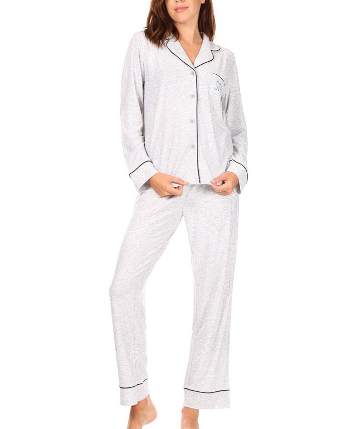 Women's Sleep Long Sleeve Notch Collar Pajama Set Rae Dunn Women's Sleep Long Sleeve Notch Collar Pajama Set -B.TEMPT’D Shop