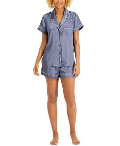 INC International Concepts Satin Notch-Collar Shorts Pajamas Set