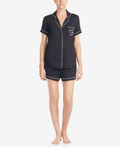 Kate Spade New York Women's Short Sleeve Modal Knit Notch Short Pajama Set