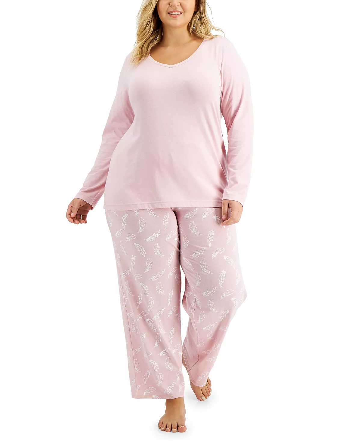 Plus Size Long-Sleeve Top & Printed Pants Cotton Pajama Set, Created For Macy's Charter Club Plus Size Long-Sleeve Top & Printed Pants Cotton Pajama Set, Created For Macy's -B.TEMPT’D Shop