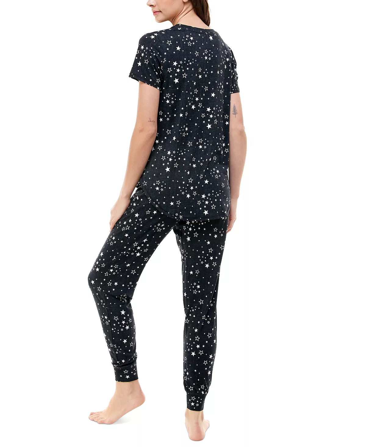 Printed Short Sleeve Top & Jogger Pajama Set Roudelain Printed Short Sleeve Top & Jogger Pajama Set -B.TEMPT’D Shop