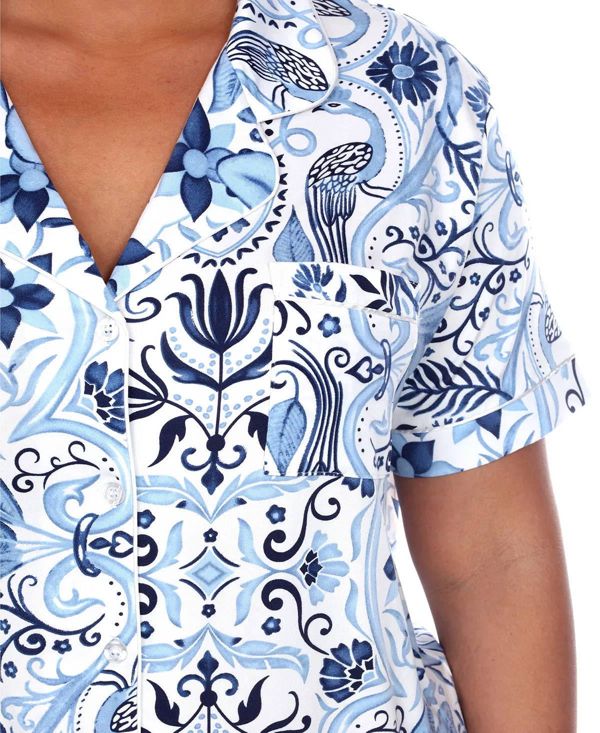 Plus Size Short Sleeve Pants Tropical Pajama Set, 2-Piece White Mark Plus Size Short Sleeve Pants Tropical Pajama Set, 2-Piece -B.TEMPT’D Shop