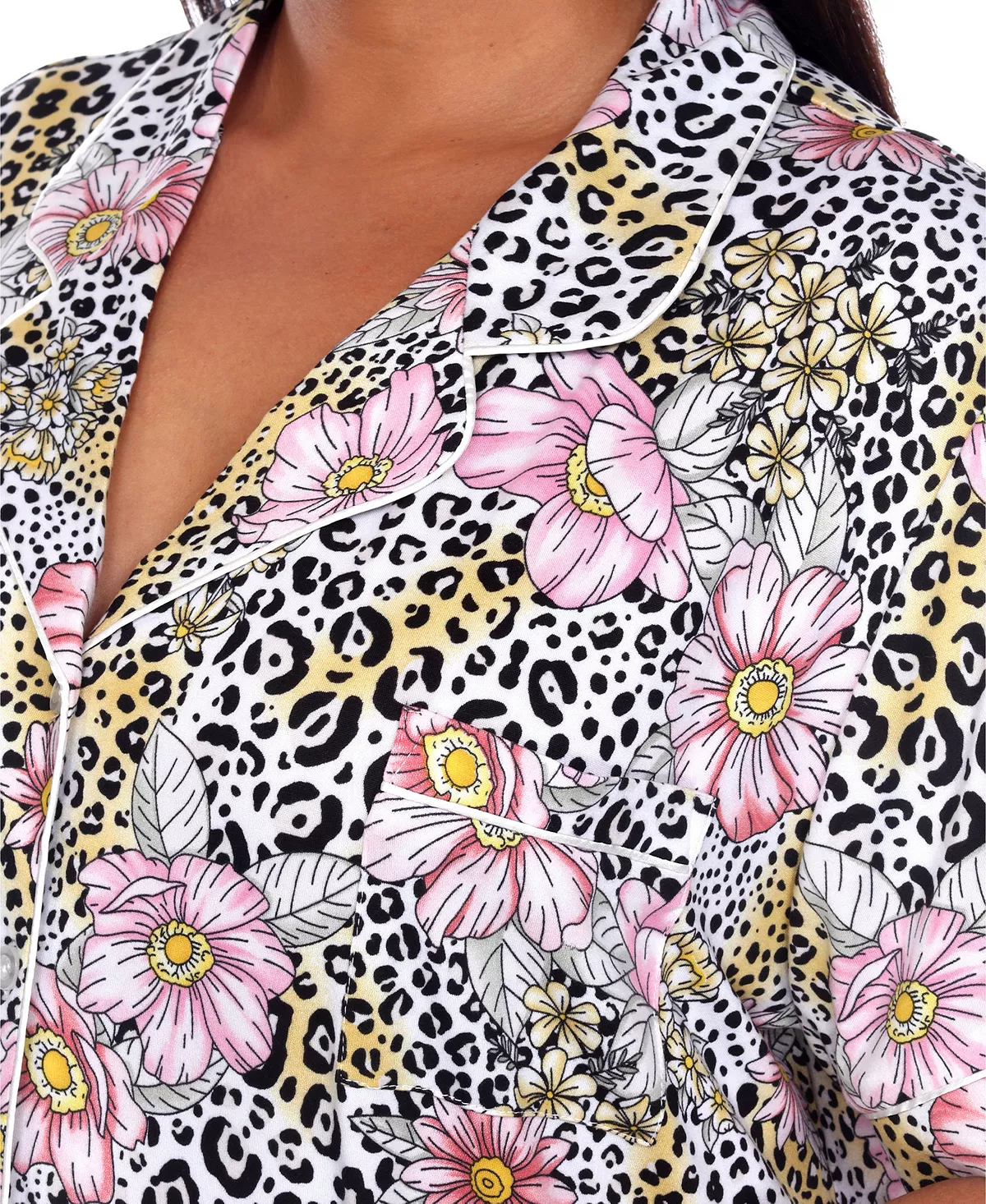 Plus Size Short Sleeve Pants Tropical Pajama Set, 2-Piece White Mark Plus Size Short Sleeve Pants Tropical Pajama Set, 2-Piece -B.TEMPT’D Shop