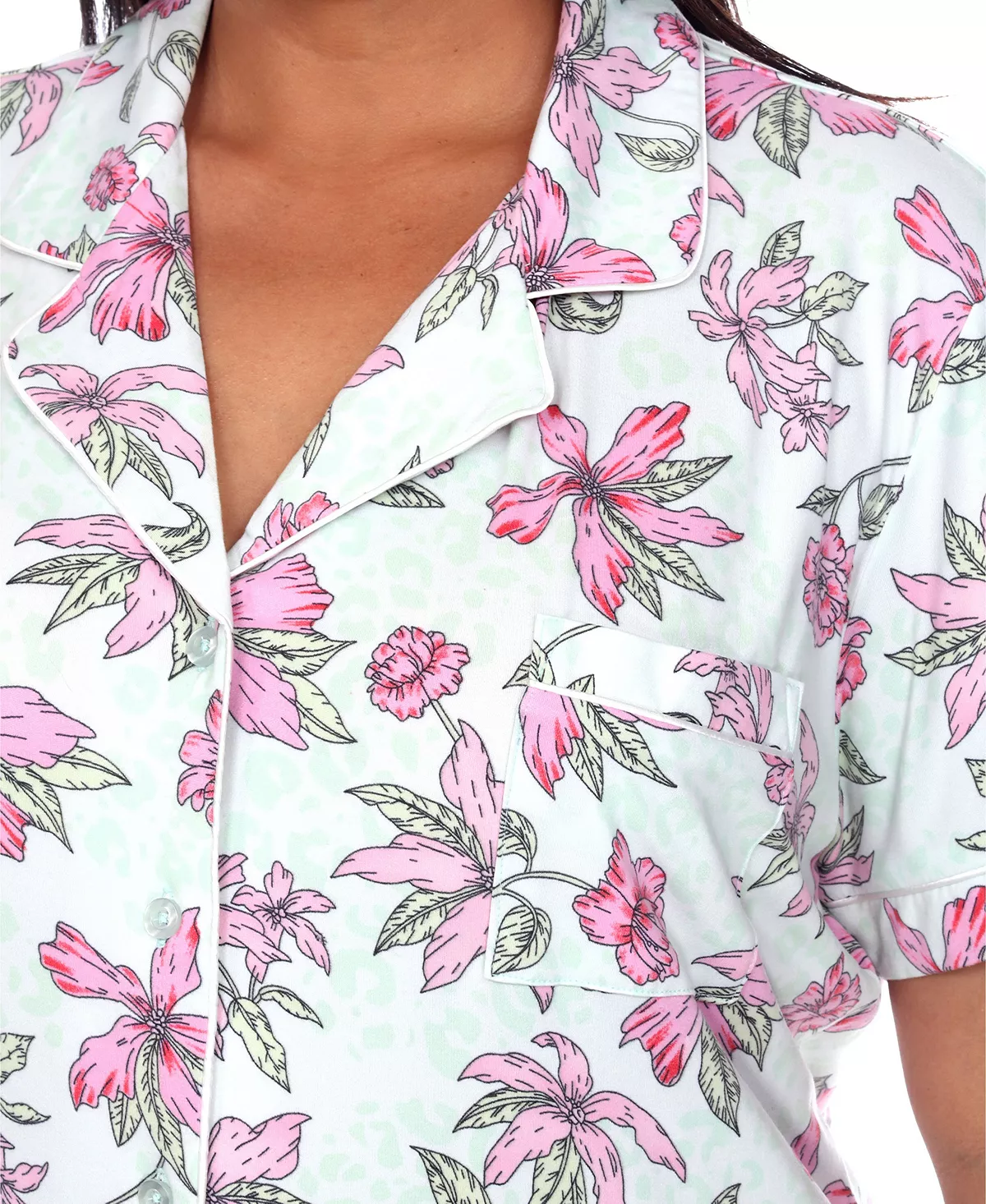 Plus Size Short Sleeve Pants Tropical Pajama Set, 2-Piece White Mark Plus Size Short Sleeve Pants Tropical Pajama Set, 2-Piece -B.TEMPT’D Shop