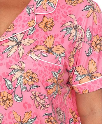 Plus Size Short Sleeve Pants Tropical Pajama Set, 2-Piece White Mark Plus Size Short Sleeve Pants Tropical Pajama Set, 2-Piece -B.TEMPT’D Shop