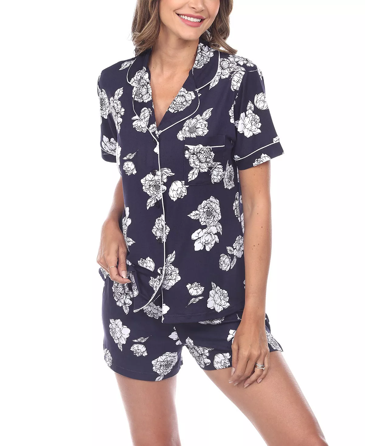 omen's Short Sleeve Floral Pajama Set, 2-Piece White Mark Omen's Short Sleeve Floral Pajama Set, 2-Piece -B.TEMPT’D Shop