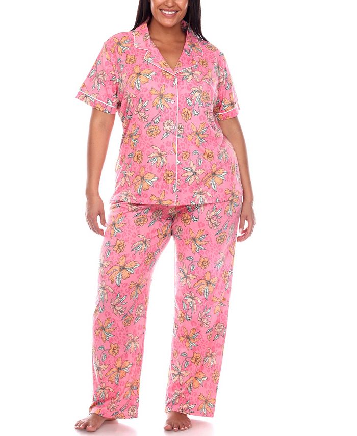 Plus Size Short Sleeve Pants Tropical Pajama Set, 2-Piece White Mark Plus Size Short Sleeve Pants Tropical Pajama Set, 2-Piece -B.TEMPT’D Shop