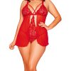 Hauty Stella Plus Size Galloon Lace And Mesh Soft Cup Babydoll With Connected Bodysuit Inside And Flyaway Front