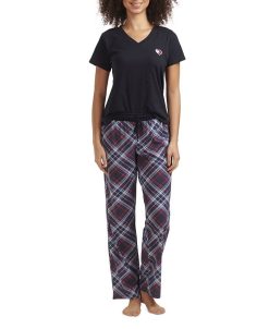 Tommy Hilfiger Women's V-Neck Knit Heart Pajama Set