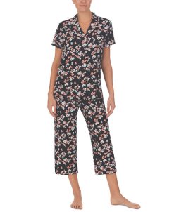 Cuddl Duds Short Sleeve Notch-Collar Cropped Pajama Set