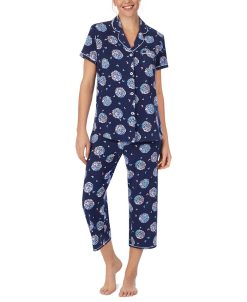 Cuddl Duds Printed Short Sleeve Notch-Collar Cropped Pajama Set -B.TEMPT’D Shop 20926205 fpx
