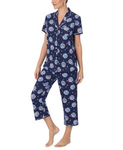 Cuddl Duds Printed Short Sleeve Notch-Collar Cropped Pajama Set -B.TEMPT’D Shop 20926215 fpx
