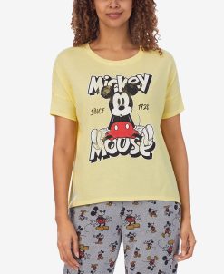 Disney Women's Mickey Mouse Printed Short-Sleeve Pajama Shirt
