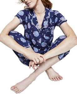 Cuddl Duds Printed Short Sleeve Notch-Collar Cropped Pajama Set -B.TEMPT’D Shop 21309416 fpx