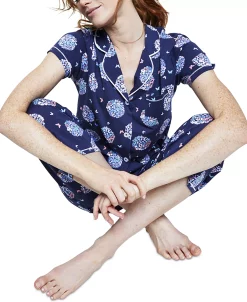 Cuddl Duds Printed Short Sleeve Notch-Collar Cropped Pajama Set -B.TEMPT’D Shop 21309416 fpx