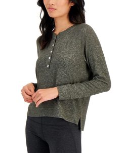 Alfani Women's Long-Sleeve Hacci Pajama Top, Created For Macy's