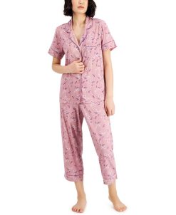 Charter Club Women's Notch-Collar & Cropped Pajama Pants Set
