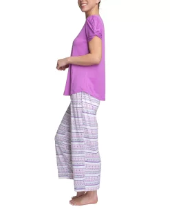 Muk Luks Solid Top & Printed Pants Pajama Set -B.TEMPT’D Shop 21515862 fpx