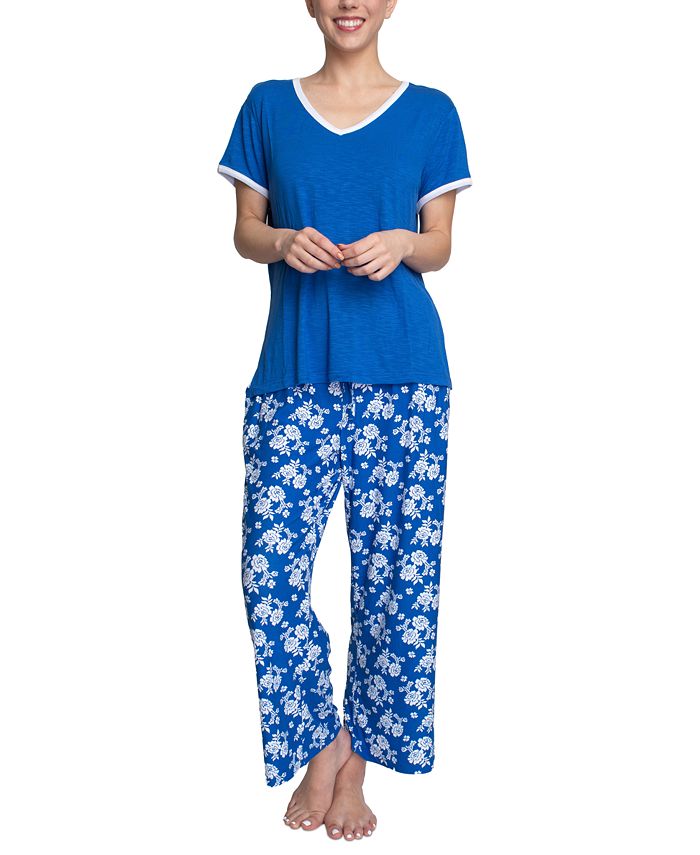 Women's Slub V-Neck & Wide-Leg Pajama Pants Set Muk Luks Women's Slub V-Neck & Wide-Leg Pajama Pants Set -B.TEMPT’D Shop