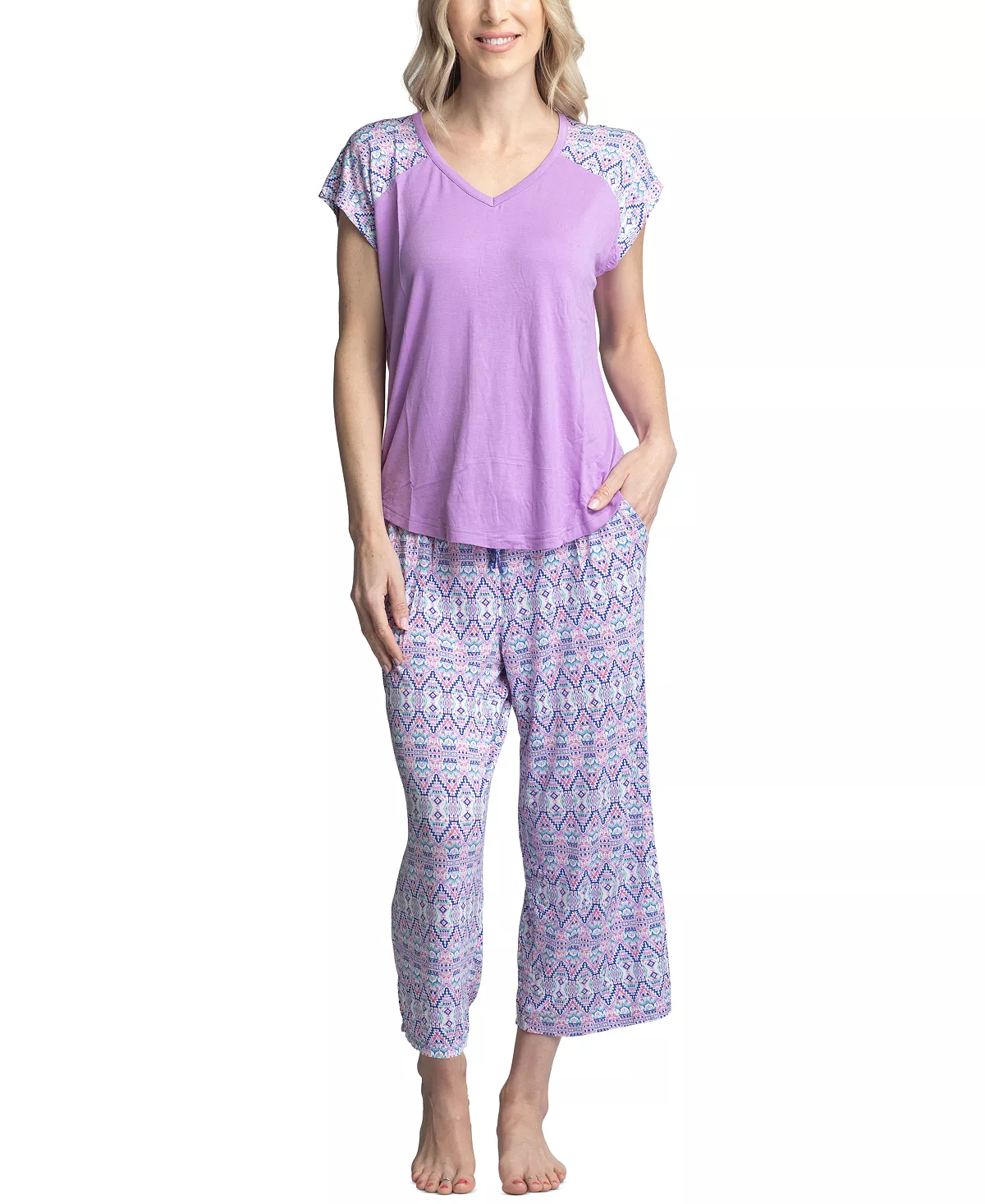 Women's Twinning 2-Pc. Short Sleeve & Capri Pajama Set Muk Luks Women's Twinning 2-Pc. Short Sleeve & Capri Pajama Set -B.TEMPT’D Shop