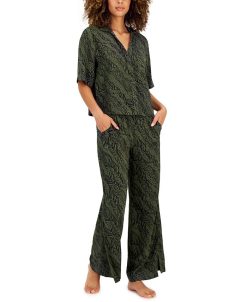 Alfani Women's Printed Cropped Notch Pajama Set, Created For Macy's