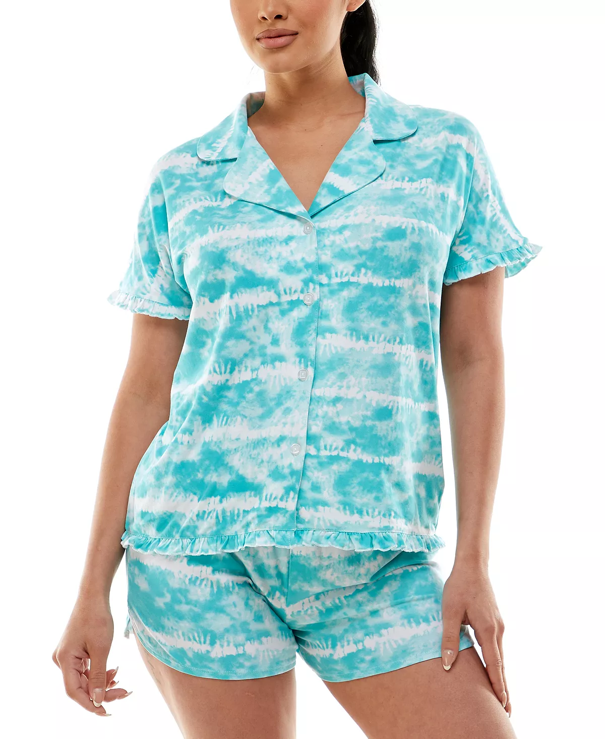 Yummy Ruffle-Trim Notch Collar 2-Pc. Pajama Set Roudelain Yummy Ruffle-Trim Notch Collar 2-Pc. Pajama Set -B.TEMPT’D Shop