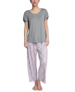 Muk Luks Plus Size Embellished Sleeve & Printed Pajama Pants Set -B.TEMPT’D Shop 21853028 fpx