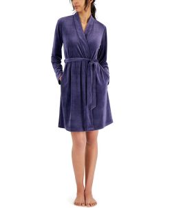 Alfani Women's Short Stretch Velour Wrap Robe, Created For Macy's