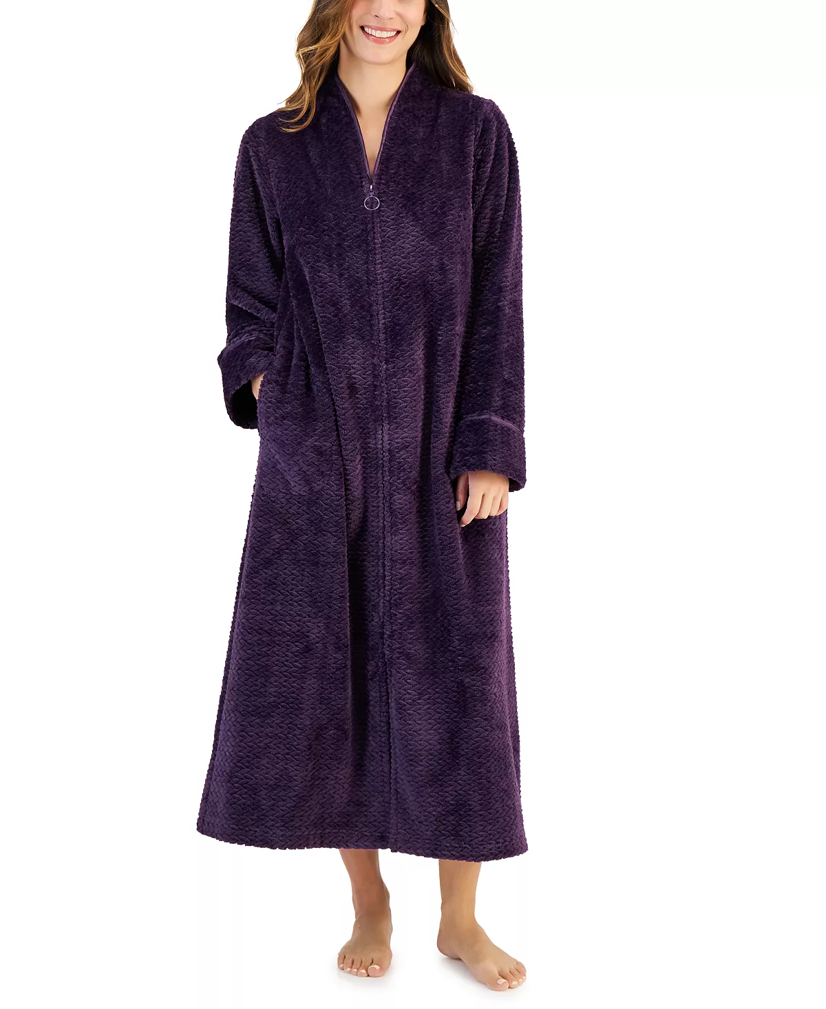 Petite Women's Long Zigzag Zipper Robe, Created For Macy's Charter Club Petite Women's Long Zigzag Zipper Robe, Created For Macy's -B.TEMPT’D Shop