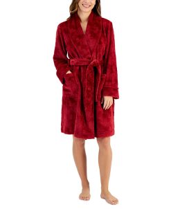 Charter Club Women's Short Plush Floral Wrap Robe, Created For Macy's