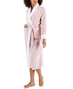 Charter Club Women's Plush Faux-Fur Trim Long Wrap Robe, Created For Macy's