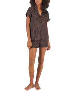 INC International Concepts Women's Animal-Print Satin Pajamas Set, Created For Macy's
