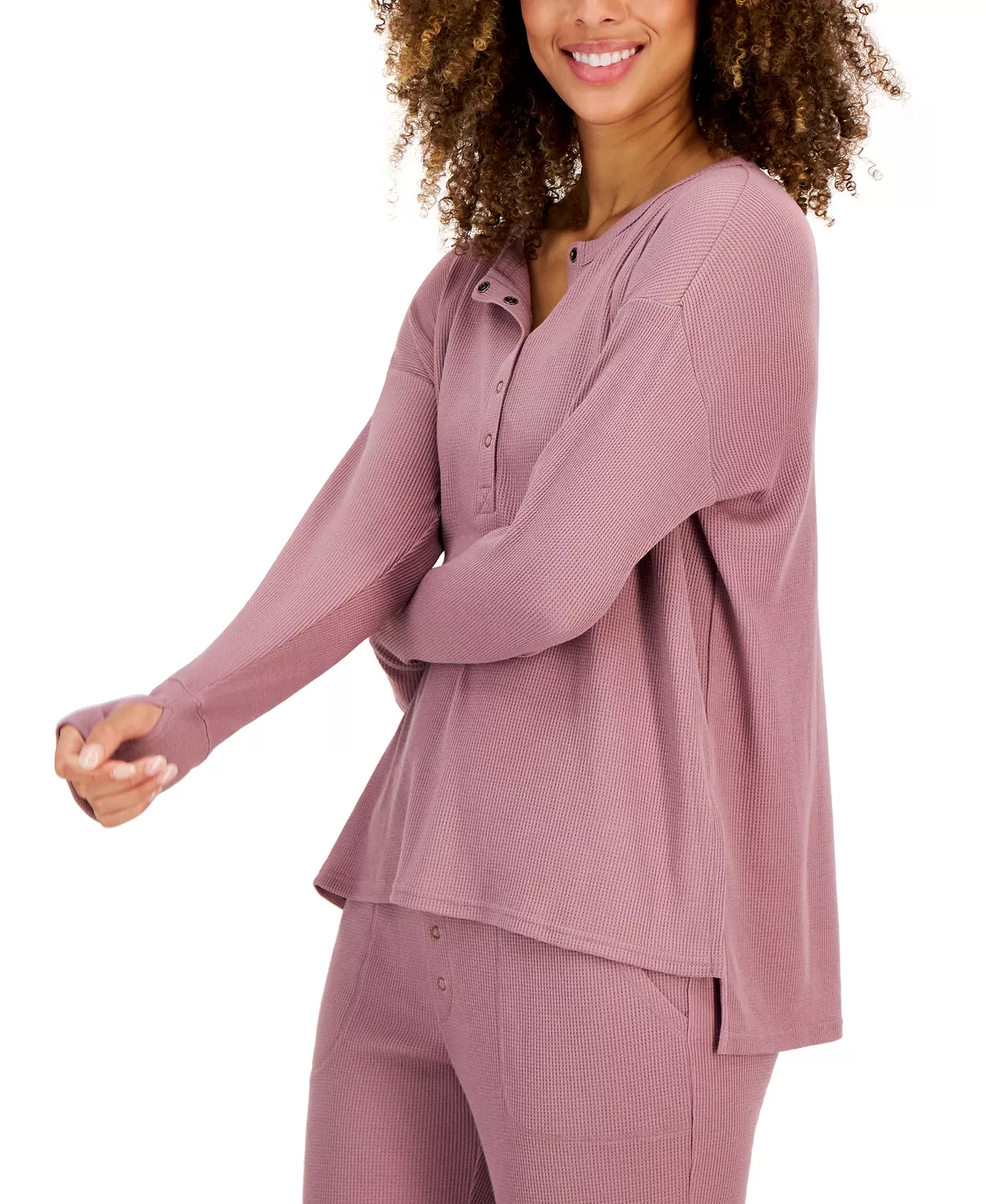 Women's Solid Waffle Henley Sleep Top, Created For Macy's Jenni Women's Solid Waffle Henley Sleep Top, Created For Macy's -B.TEMPT’D Shop