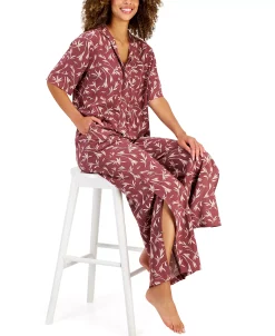 Alfani Women's Printed Cropped Notch Pajama Set, Created For Macy's -B.TEMPT’D Shop 21985057 fpx
