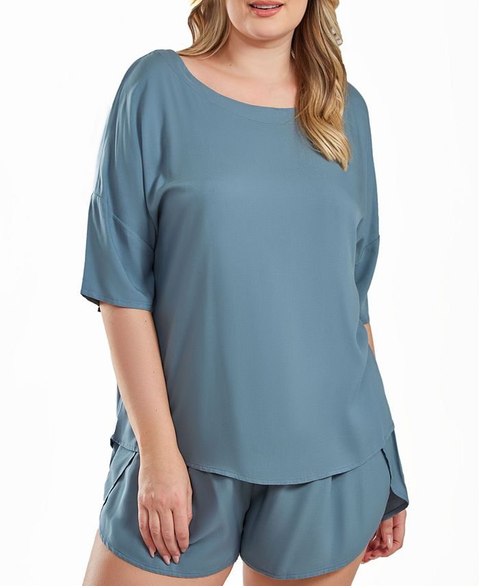 Bree Plus Size Modal Drop Shoulder Top And Elastic Waist Shorts Pajama 2-Piece Set ICollection Bree Plus Size Modal Drop Shoulder Top And Elastic Waist Shorts Pajama 2-Piece Set -B.TEMPT’D Shop