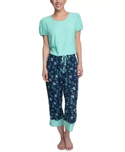 Hanes Plus Size Short Sleeve T-Shirt & Cropped Pants Pajama Set -B.TEMPT’D Shop 22160395 fpx