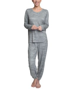 Hanes Women's Relaxed Butter-Knit Henley Pajama Set