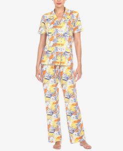 White Mark Omen's 2 Piece Tropical Print Pajama Set