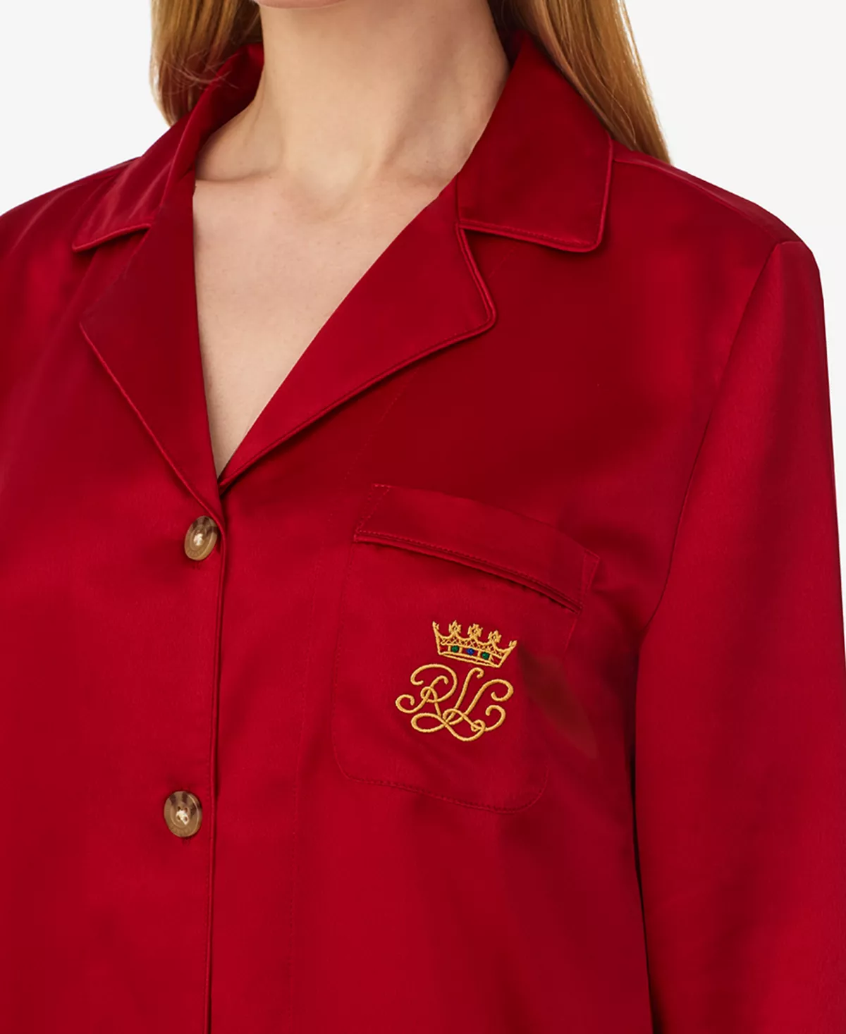 Women's Matte Satin Notched-Collar Pajamas Set Lauren Ralph Lauren Women's Matte Satin Notched-Collar Pajamas Set -B.TEMPT’D Shop