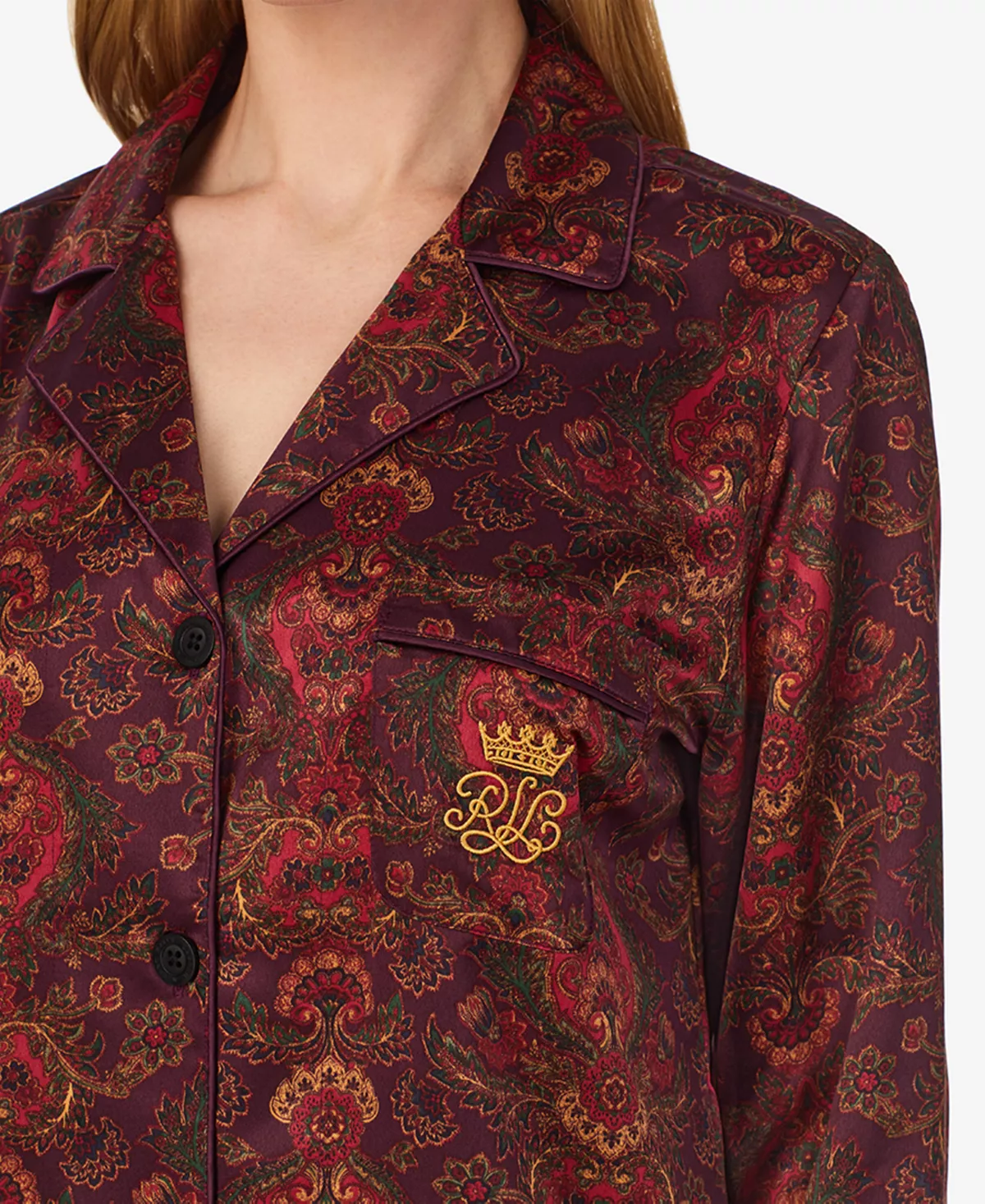 Petite Matte Satin Notched-Collar Pajamas Set Lauren Ralph Lauren Petite Matte Satin Notched-Collar Pajamas Set -B.TEMPT’D Shop