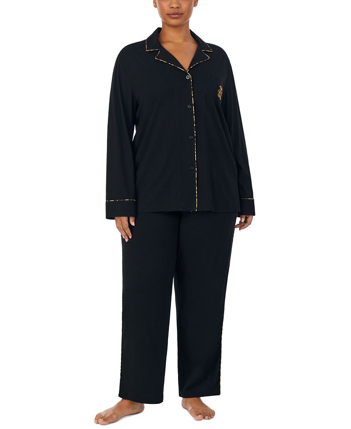 Plus Size Notched-Collar Pajamas Set Lauren Ralph Lauren Plus Size Notched-Collar Pajamas Set -B.TEMPT’D Shop