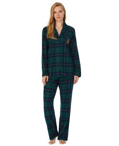 Lauren Ralph Lauren Women's Plaid Notched-Collar Pajamas Set