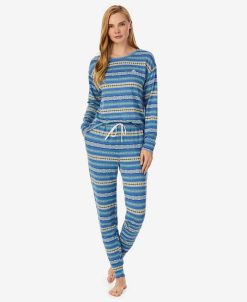 Lauren Ralph Lauren Women's Long Sleeve Crew Neck Jogger Pant Pajama Set 2 Pieces
