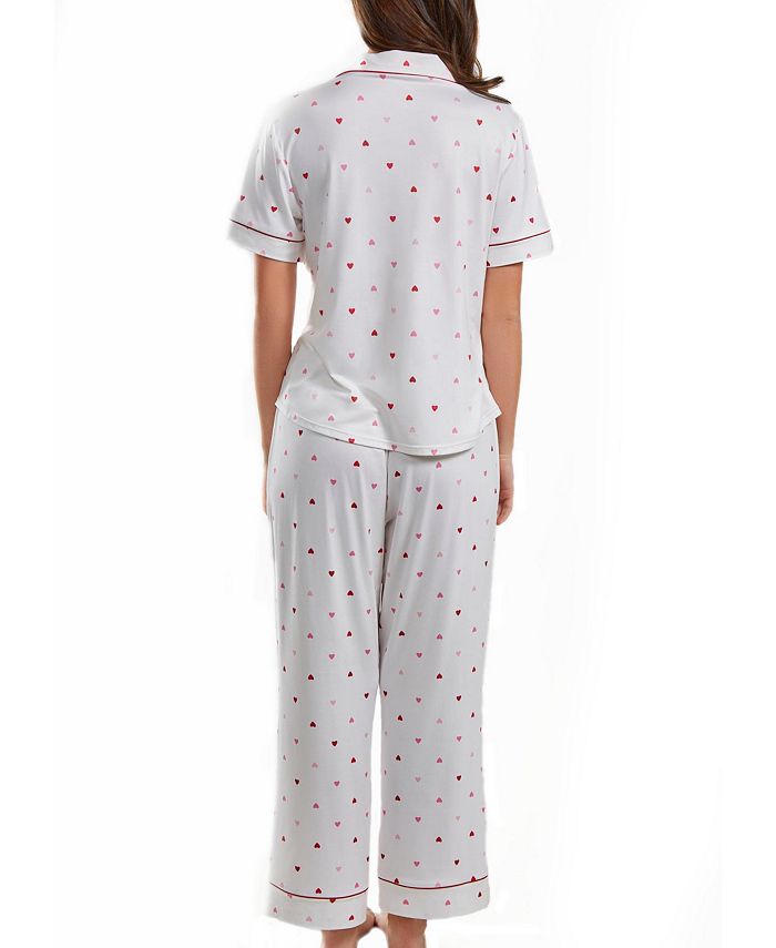 Women's Kyley Pajama Heart Print Pant Set Trimmed In Red, 2 Piece ICollection Women's Kyley Pajama Heart Print Pant Set Trimmed In Red, 2 Piece -B.TEMPT’D Shop