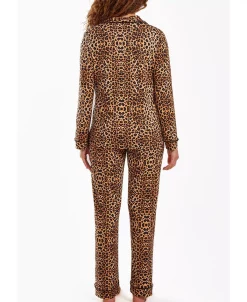ICollection Women's Chiya Modal Leopard Pajama Pant Set With Button Down Collar, 2 Piece 4 ICollection Women's Chiya Modal Leopard Pajama Pant Set With Button Down Collar, 2 Piece -B.TEMPT’D Shop 23045798 fpx