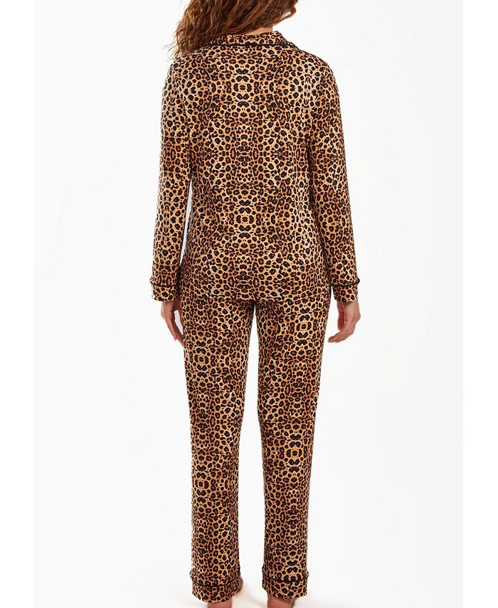 Women's Chiya Modal Leopard Pajama Pant Set With Button Down Collar, 2 Piece ICollection Women's Chiya Modal Leopard Pajama Pant Set With Button Down Collar, 2 Piece -B.TEMPT’D Shop
